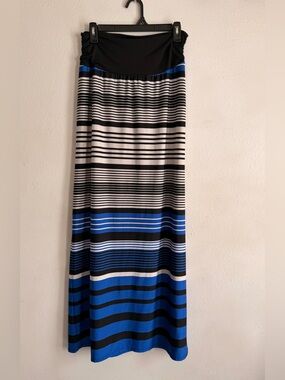 Apt. 9 Black, White and Blue Striped Maxi Skirt
